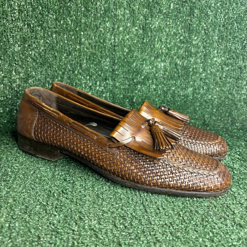 Bragano Woven Tassel Kiltie Leather Loafers Dress Shoes‎ Brown Mens Size 10.5 M